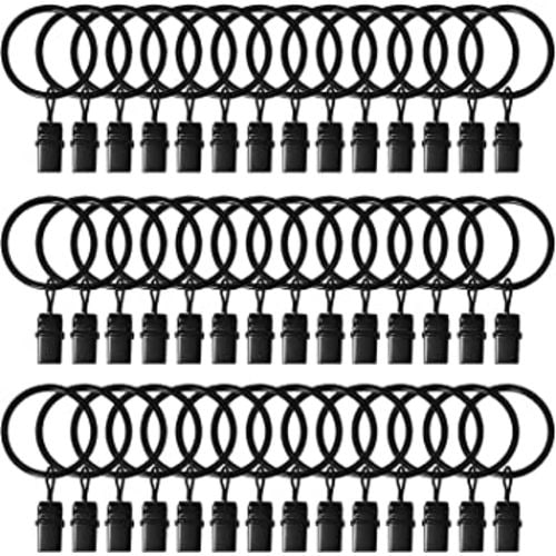 42 Pack Curtain Rings with Clips 1.26" Interior Diameter,Metal Drapery Ring with Clips Compatible with up to 1 inch Drapery Rod,Strong Vintage Decorative Rustproof Drapery Ring with Hooks(Black)
