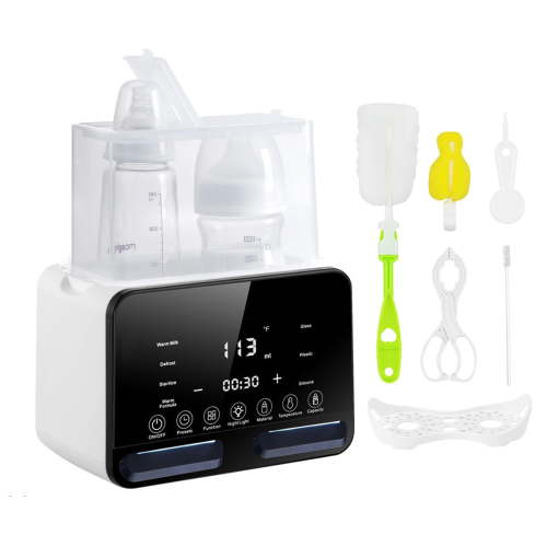 Baby Bottle Warmer, Lychee Portable Dual Bottle 9-in-1 Fast Milk Warmer & Sterilizer with LCD Display, Timer & 48H Accurate Temperature Control for Breastmilk & Formula, BPA Free