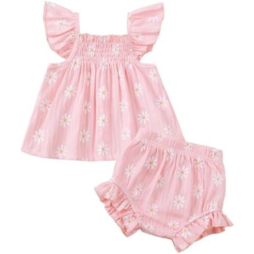 Jecson Newborn Baby Girl Summer Clothes Infant Girl Outfits Sleeveless Ruffle Top and Bloomers Shorts Set 0 3 6 12 Month