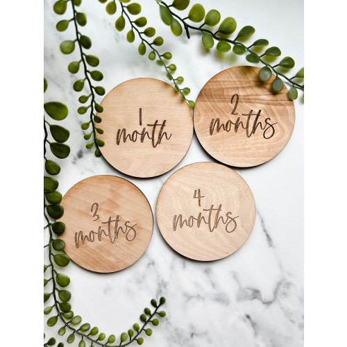 Wooden Milestone Cards for Baby Monthly Photos, Wavy or Round, Baby Shower Gift