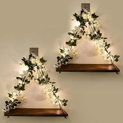 Shelf for Wall,Floating Shelves,Floating Shelves for Wall No Drilling,Adhesive Shelves,Command Strip Shelf,Room Decor Aesthetic,Plant Shelf Wall,Whimsical Decor,2-Piece Set(White Flower)