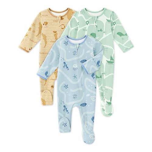 FILLEEP Baby Sleepers 3 Pack Cotton Pajamas for Newborn 0-3 3-6 6-9 Months Boys Girls Clothes Sleep 'N Play Footie PJs