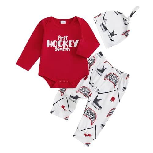 GOOCHEER Newborn Baby Boy Clothes Fall Winter Outfit Ice Hockey Long Sleeve Romper Shirt Tops Pants Hat Set