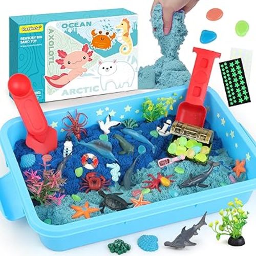 Ocean Sensory Bin - Sea Animals Toys for Kids 3-5, Sensory Bin Sand Gifts for Toddler 3-4, Ocean Toys Sensory Sand for Boys Girls Birthday 3 4 5 6 7 8 Year Old