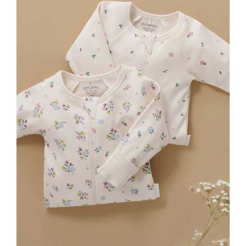 Printed Zip Footie 2 Pack Cherry Blossom Print - Purebaby | Maisonette