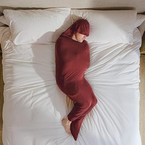 Hug Sleep Hooded Sleep Pod, Wearable Blanket with Comfy Hoodie, Weighted Blanket Alt, Seen on Shark Tank, Cooling Sensory, Machine Washable Cozy Blankets, Adult, Kids or Teens Gift, Ruby, Large