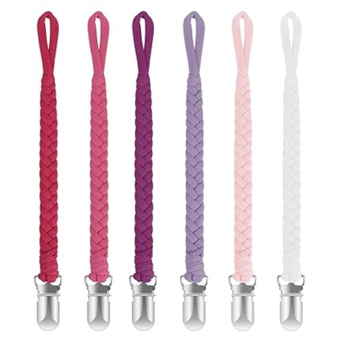 Pacifier Clip for Boys and Girls 6 Pack Baby Pacifier Holder Leash 100% Handmade Braided Fits All Pacifiers & Teething Toys Modern Unisex Baby Gift (Charming Pastels)