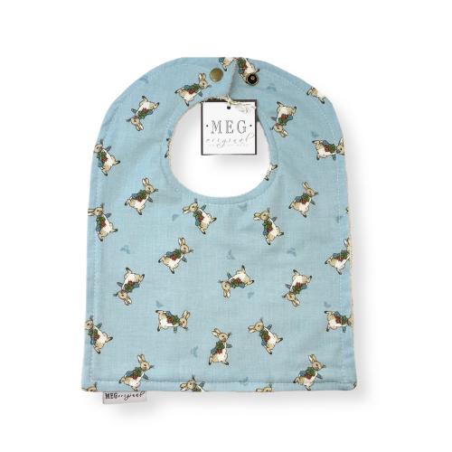 Peter Rabbit Bib { Baby-to-Toddler Adjustable Snap Bibs } Beatrix Potter - Soft Cotton, Absorbent, & Durable, Baby Blue
