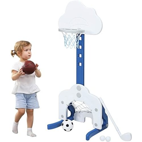 Costzon Kids Basketball Hoop, Toddler Sports Activity Center w/ 5 Adjustable Height Levels, Basketball Soccer Golf Game Set, Indoor Outdoor Basketball Hoop Set Gift for Baby Infant