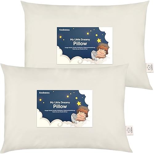 KeaBabies 2-Pack Toddler Pillow 13x18 - Soft Organic Cotton Kids Travel Bed Pillows for Sleeping, School, Nap, Machine Washable, Toddlers 2 to 5, Pillowcase Sold Separately (Clay)