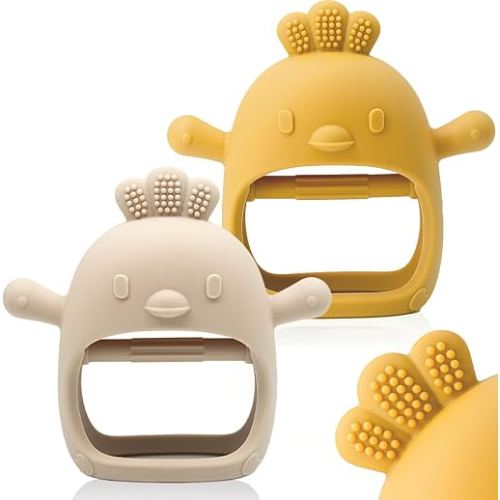 ChooKaChoo 2 Pack Baby Teething Toy Silicone Teething Mitten for Babies Over 3 Months Anti Dropping Wrist Hand Teethers Baby Chew Toys for Sucking Needs, BPA Free