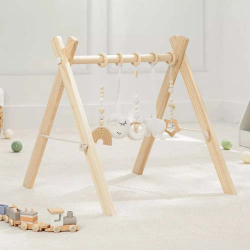 Wooden Baby Play Gym Set, Interactive Activity Center Hanging Bar with Toys By Comfy Cubs