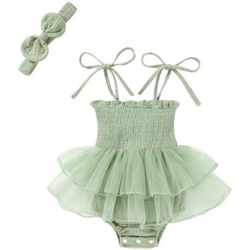 Happy Town Toddler Baby Girl Summer Clothes Infant Sleeveless Tulle Romper Dress with Headband Newborn Jumpsuit Outfits