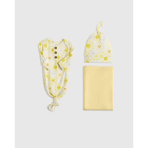 Bamboo Gown, Hat & Swaddle Set in Sunshine