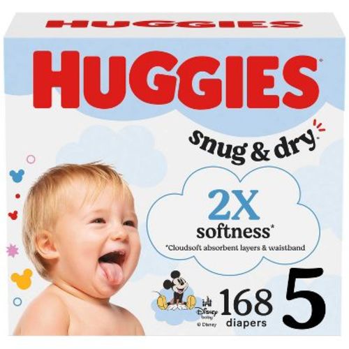 Huggies Snug & Dry Diapers - Size 5 - 168ct: Wetness Indicator, Elastic Stretch Sides, Leak Guards, Paraben-Free