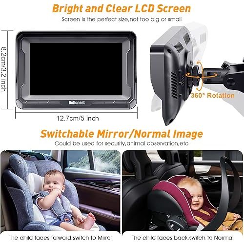 DoHonest Baby Car Camera HD 1080P - Rear-Facing Car Baby Monitor with Night Vision, Adjustable View Angle, Easy Setup, Anti-Glare Display, Safety for Kids & Infants