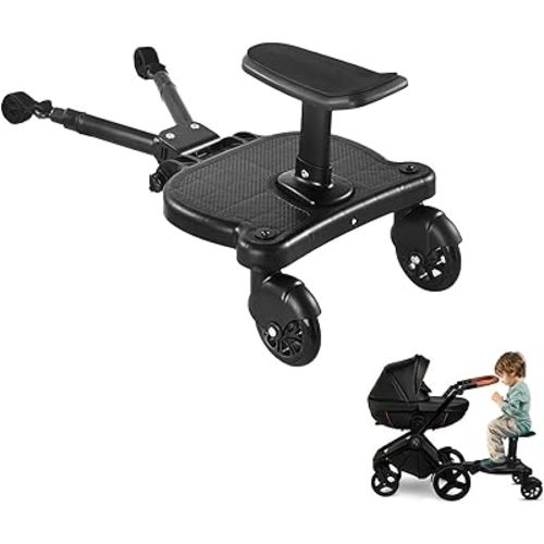 2 in 1 Universal Stroller Board Sit & Stand Buggy Wheeled Board Toddler Stroller Attachment with Detachable Seat for 3-7 Years Old