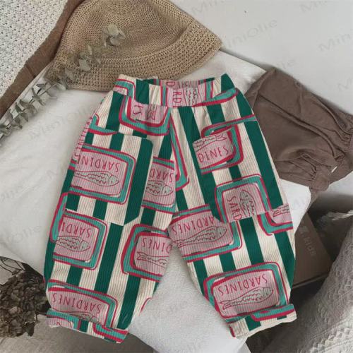 Baby Toddler Canned Sardines Green Vertical Striped Corduroy Pants