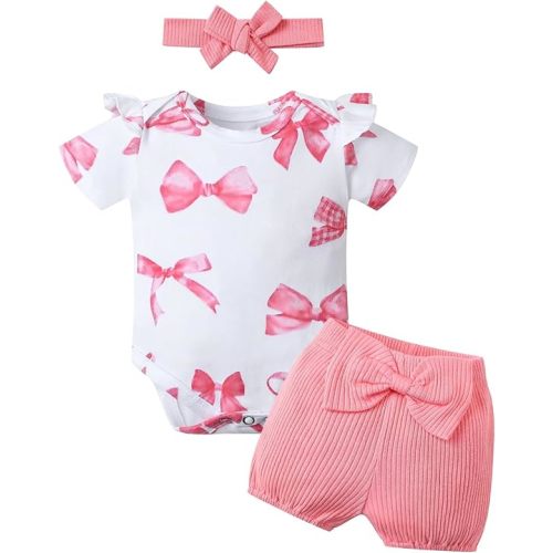 Preemie Newborn Baby Girl Clothes Cute Baby Girl Summer Outfits Gifts Infant Romper Pant Bow Headband Sets 3Pcs