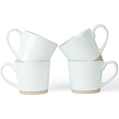 famiware Coffee Mugs for 4, 12 oz Mug Set, Dringking Cup with Handle for Coffee, Tea, Cocoa, Milk, Saturn serise, White
