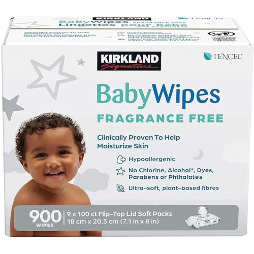 Kirkland Signature Baby Wipes, Fragrance Free, 9 Packs of 100 Count