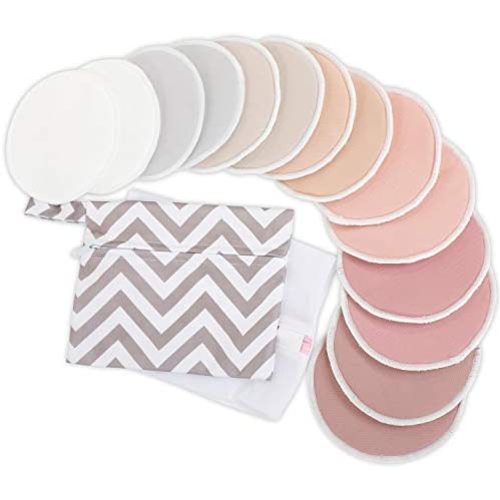Reusable Nursing Pads for Breastfeeding - 4 Layers Organic Bamboo - Pack of 14 (Lovelle, Large 4.8")