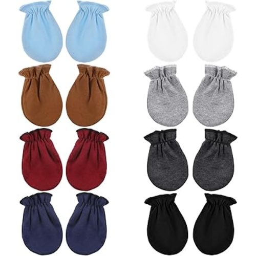 8 Pairs Newborn Mittens No Scratch Cotton Baby Hand Mittens Elastic Wrist Baby Gloves Soft Breathable Newborn Gloves for Babies 0-6 months
