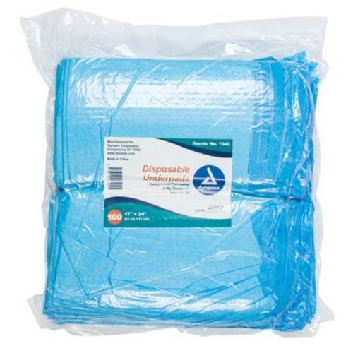 Dynarex Disposable Blue Underpad, Light, 17 X 24 Inch