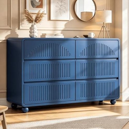 51.2" Wide Fluted 6 Drawers Dresser for Bedroom, Modern Chest of Drawers