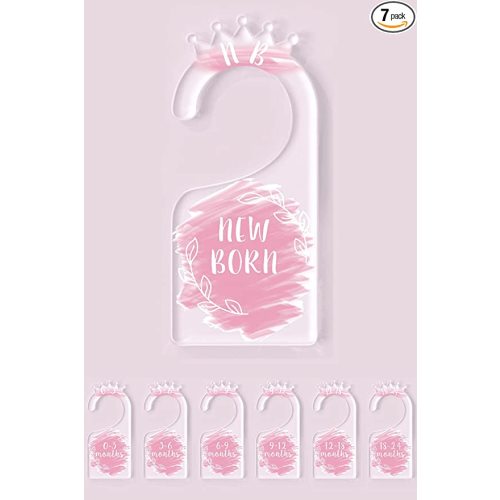OneDream Baby Closet dividers Hanger separators - Set of 7 Baby Clothes dividers for Closet from Newborn to 24 Months, Acrylic Infant Clothes Divider (Pink)