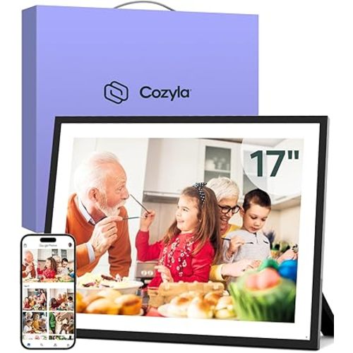 Cozyla 17'' Large Digital Picture Frame WiFi AI-Enhanced Free Unlimited Storage Wall Mount Share Photo＆Video via Apps Smart Digital Photo Frame Electric Picture Frame Slideshow Display Mat