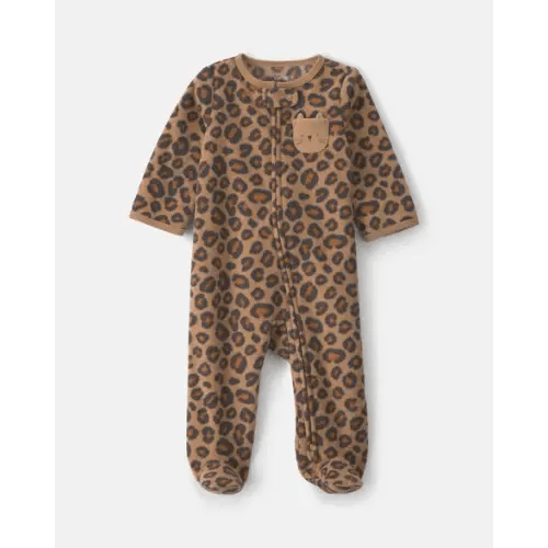 Baby Girl Leopard Fleece 2-Way Zip Sleep & Play Pajamas - Brown | Carter's