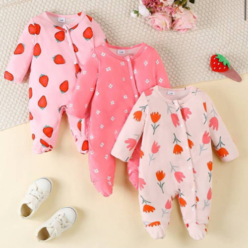 3pcs Baby Girls' Casual Jumpsuit Set With Cute Printed Pattern & Side Button | SHEIN USA