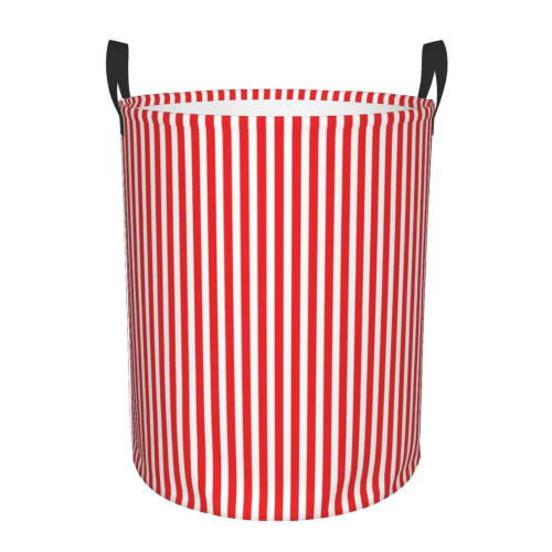 Honeii Red And White Stripes Print Laundry Hamper Basket,Baby Nursery Woven Storage Basket for Toys Bin,Pillows,Blankets,Clothes-Medium