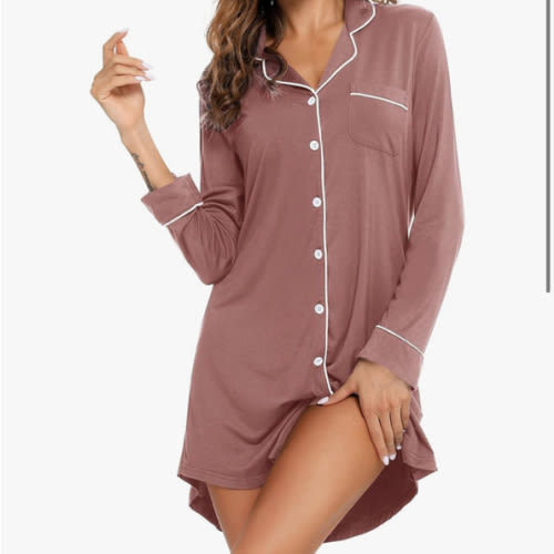 Anjue Pajama Nightgowns for Women Button Down Pajamas Tops Short/Long Sleeve Sleepwear Sleep Shirts Nightdress S-XXL