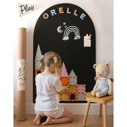 Orelle MagicWall | Magnetic Arch Wall Decal – Repositionable & Renter-Friendly | Peel & Stick Magnetic Wall Decal Chalkboard | Playroom Essentials | Large 24 x 39” | Black