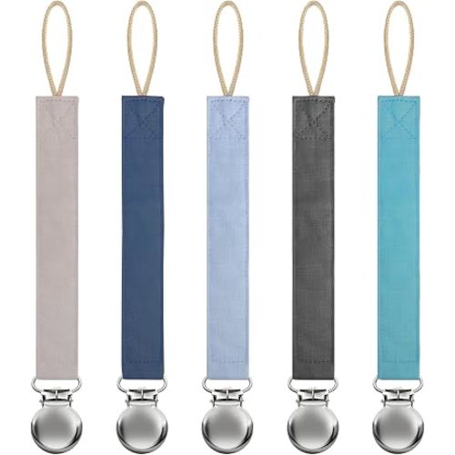 Linen Pacifier Clip for Baby Girls & Boys, 5 Pack Binky Clips