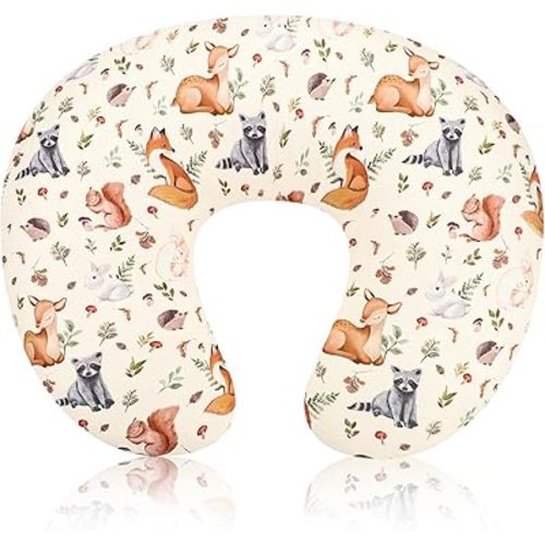Nursing Pillow Cover for Baby Boy and Girl, Ultra Soft Comfortable Stretchy Removable Slipcover for Newborn Breastfeeding Pillows, Woodland Animals