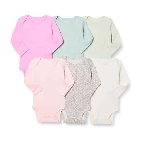 Amazon Essentials Unisex Babies' Long-Sleeve Cotton Bodysuits, Pack of 6