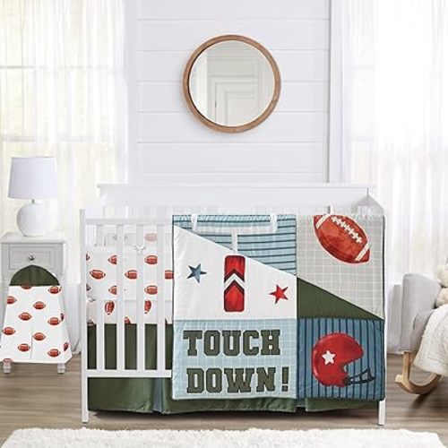 Sweet Jojo Designs American Football MVP Boy Baby Crib Bedding Set Infant Nursery Room BreathableBaby Breathable Mesh Crib Liner Blanket Fitted Sheet Skirt Diaper Stacker 6p Vintage Helmet Sport Theme