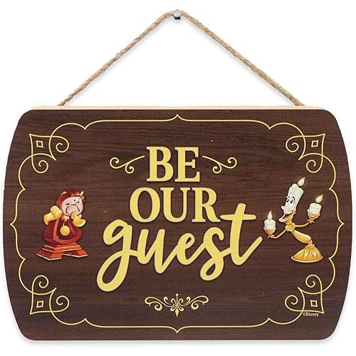 Disney Beauty and The Beast Be Our Guest Hanging Wood Wall Decor - Fun Be Our Guest Sign for Entryway or Guest Room