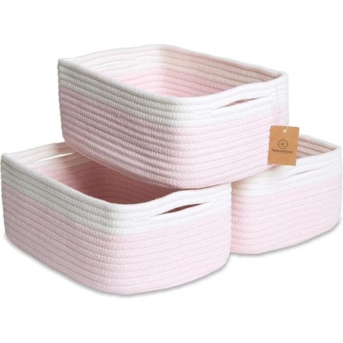 NaturalCozy 11.8"x8"x4.5” Rectangle Storage Baskets for Shelves 3 Pack | Cotton Rope Woven Small Baskets for Organizing | Small Storage Bins for Nursery, Bathroom, Closet, Shelf, Decorative, Gift