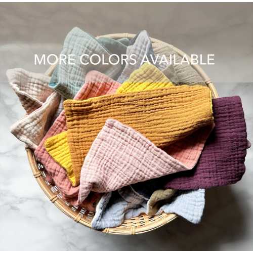 Tiny Cotton Muslin Washcloths - Reversible and Solid Color / Soft Gauze Baby Wipes / Face Towlet / Bath Wash Cloth / Gift Set - BULK OPTIONS