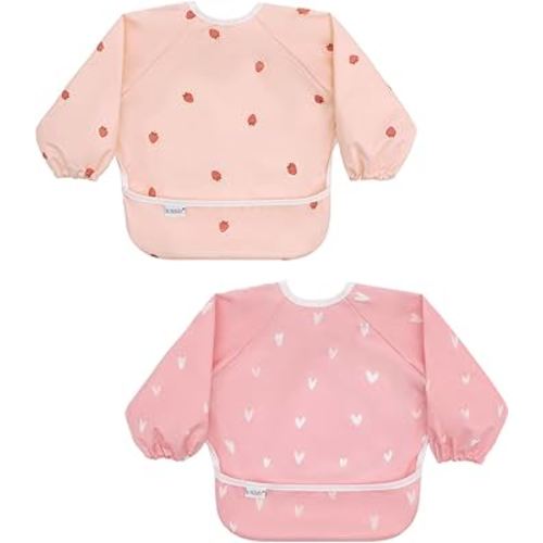 ALVABABY Baby Bibs Mess Proof Baby Bib Full Sleeve 2 Packs Waterproof Bib for Toddlers Tug Proof Closure Waterproof Washable Adjustable Girls Feeding Bib 2WDJ14-CA