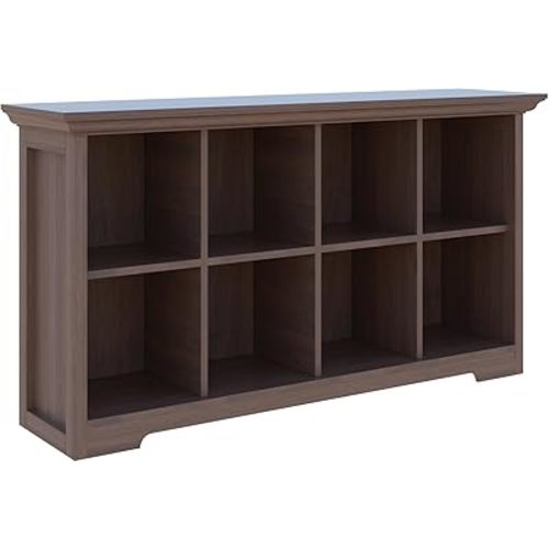 Cube Shelf Bookcase with Base - Wooden 2 Tiers Floor Standing Low Storage Cabinet for Home and Office, 8-Cube Lattice Bookshelf, Walnut