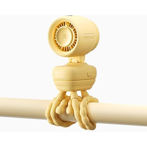 JISULIFE 2026 Stroller Fan – Small & Stylish with 38H Cooling, Soft Night Light, One‑Click Detachable for Stroller or Desk, Safe Baby Fan for Crib Car Seat Nursery Travel, Gifts for Baby Mom (Yellow)