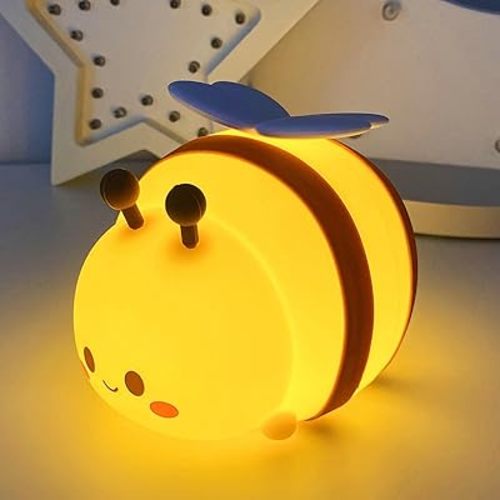 Cute Bee Night Light – Silicone Rechargeable Touch-Controlled Dimmable RGB Lamp with Adjustable Brightness & Multiple Color Modes – Ideal for Kids' Nursery, Bedroom, and Bedtime Décor