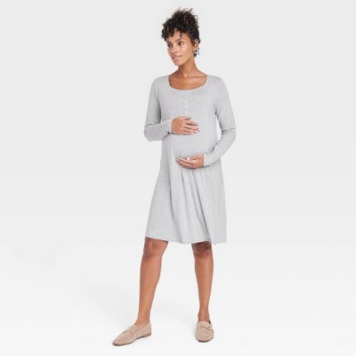 Long Sleeve Nursing Henley Maternity Dress - Isabel Maternity by Ingrid & Isabel™ Gray XL: Relaxed Fit Pajamas