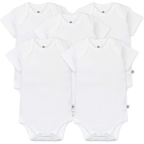 Honest Baby Clothing 5-Pack Organic Cotton Short Sleeve Bodysuits - Bright White, 6-9 M, 5