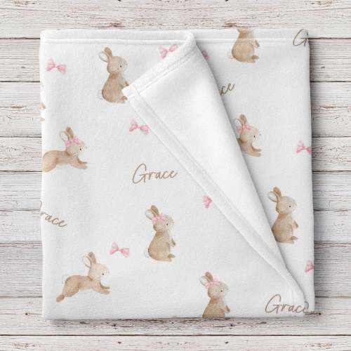Bunnies and bows personalized baby blanket